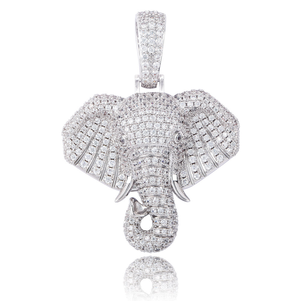 Iced Elephant Pendant in White Gold