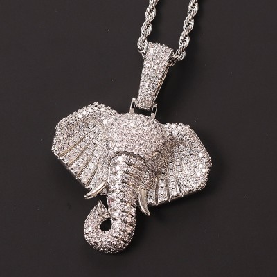 Iced Elephant Pendant in White Gold