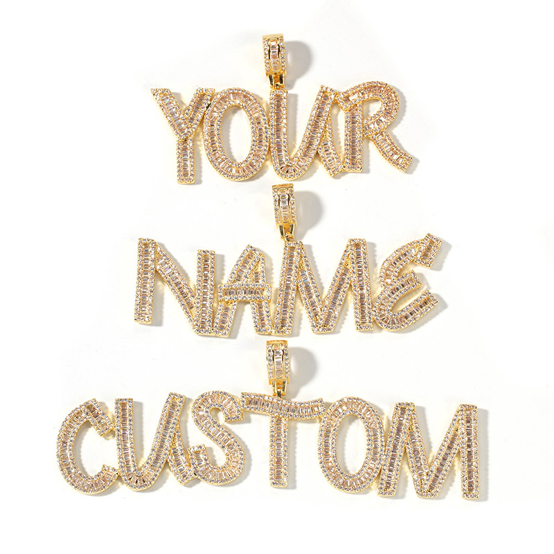  Iced Custom Baguette Letters Pendant in Gold