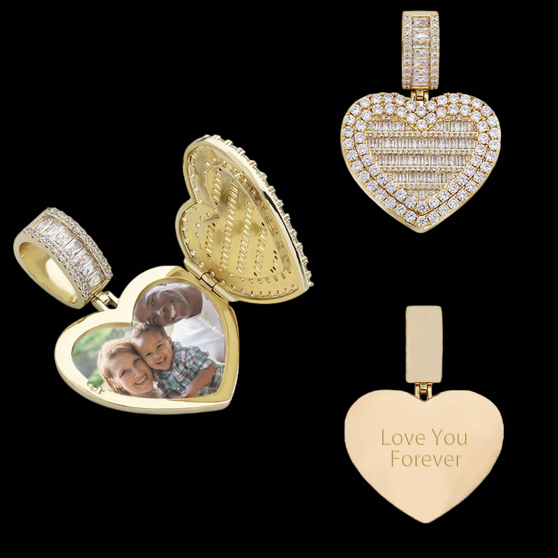 Custom Locket Heart Photo Pendant in Gold