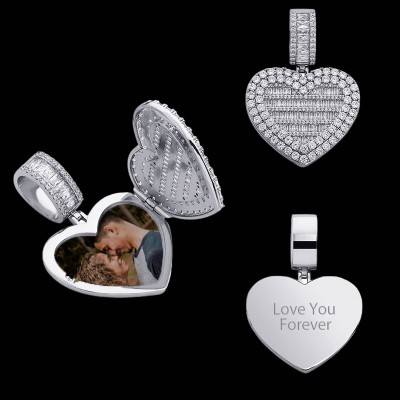 Custom Locket Heart Photo Pendant in White Gold