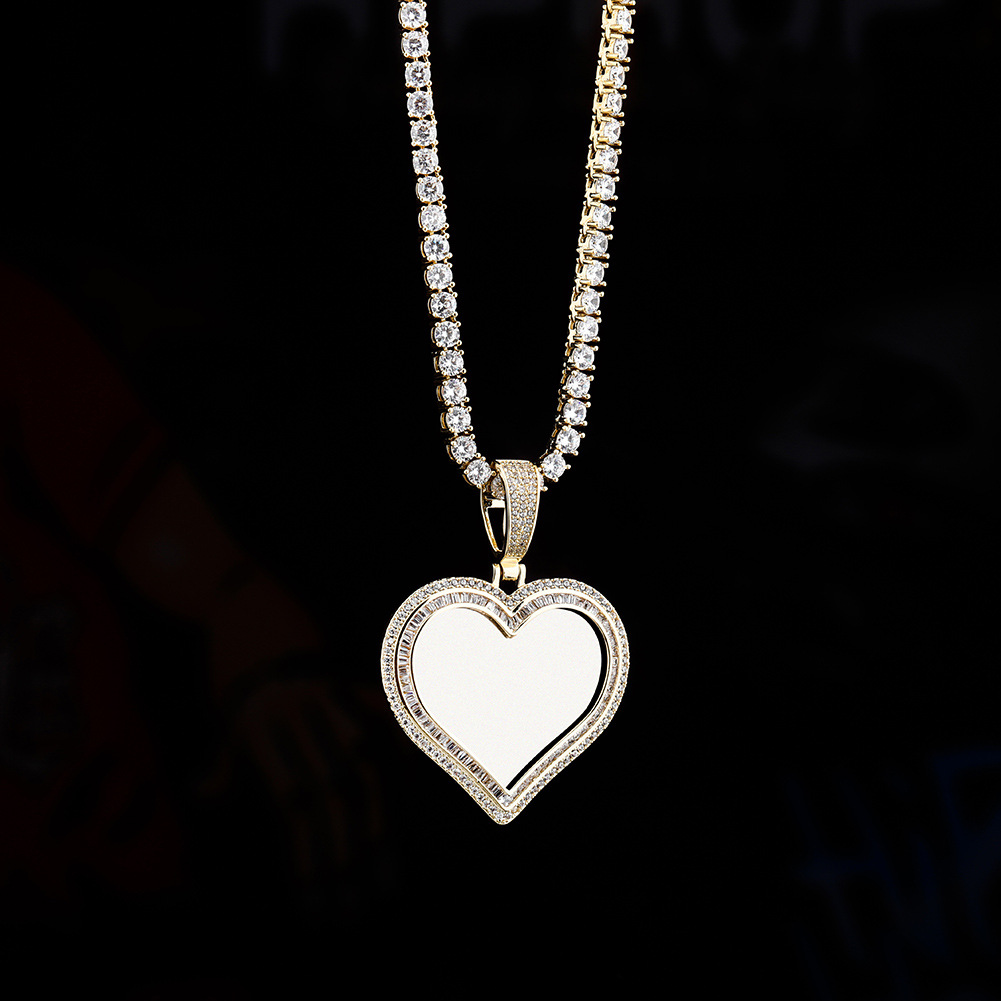Custom Double Halo Heart Photo Pendant in Gold