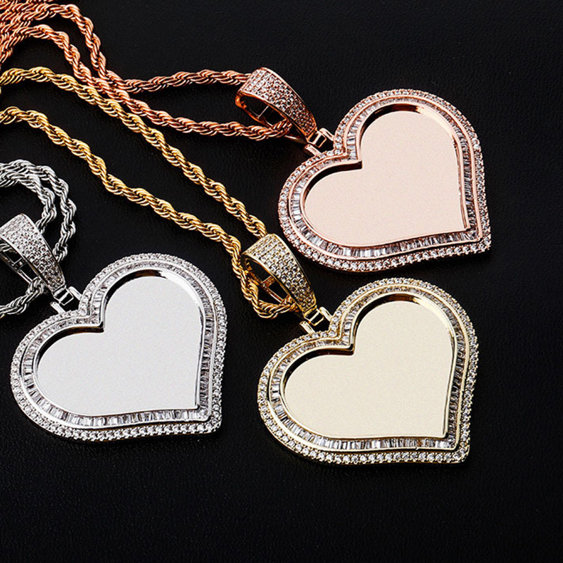  Custom Double Halo Heart Photo Pendant in Rose Gold