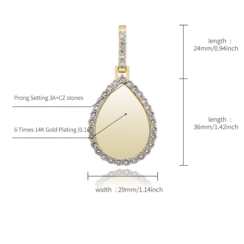 Iced Custom Drip Shaped Photo Pendant in White Gold