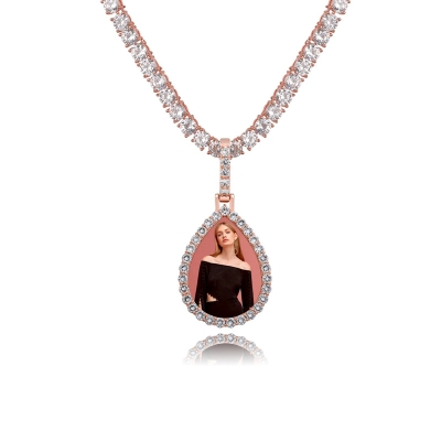  Iced Custom Drip Shaped Photo Pendant in Rose Gold