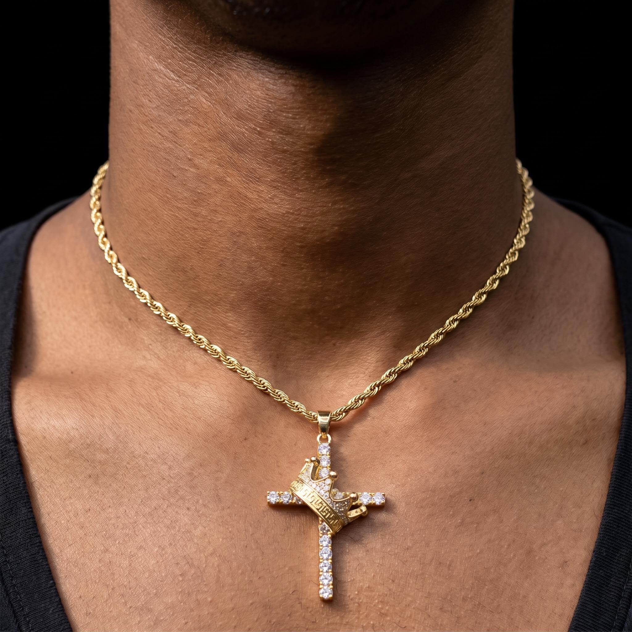 Diamond Cross King Crown Pendant in Gold Diamond Cross King Crown Pendant in Gold