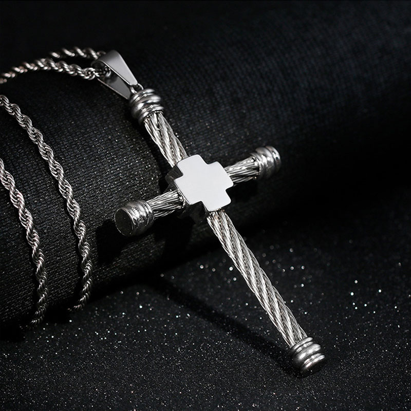  Twisted Rope Steel Wire Cross Titanium Steel Pendant