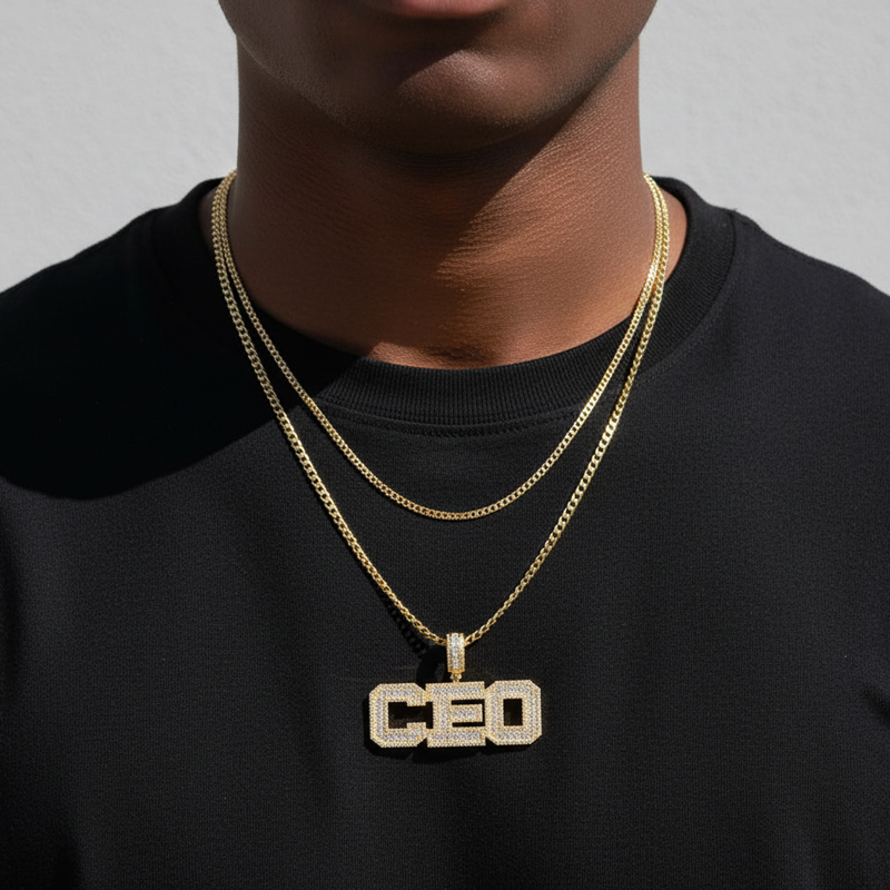 Custom Baguette Cut Name Pendant in White Gold Custom Baguette Cut Name Pendant in White Gold