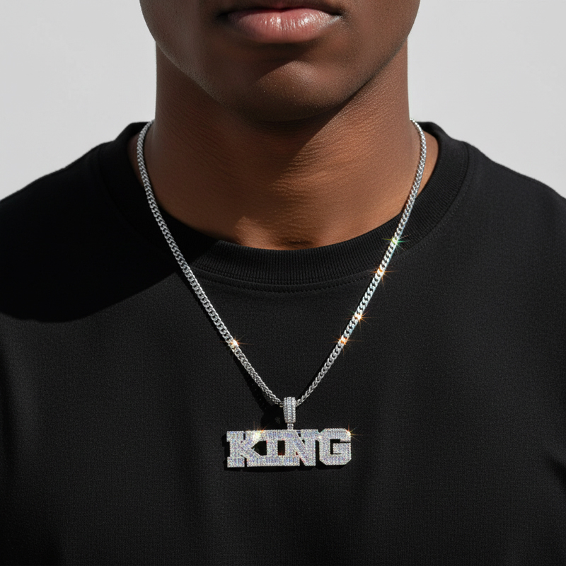 Custom Baguette Cut Name Pendant in White Gold Custom Baguette Cut Name Pendant in White Gold