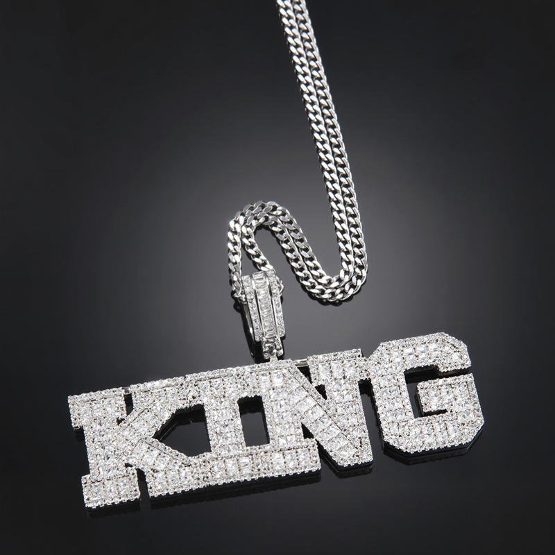 Custom Baguette Cut Name Pendant in White Gold Custom Baguette Cut Name Pendant in White Gold