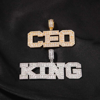 Custom Baguette Cut Name Pendant in White Gold