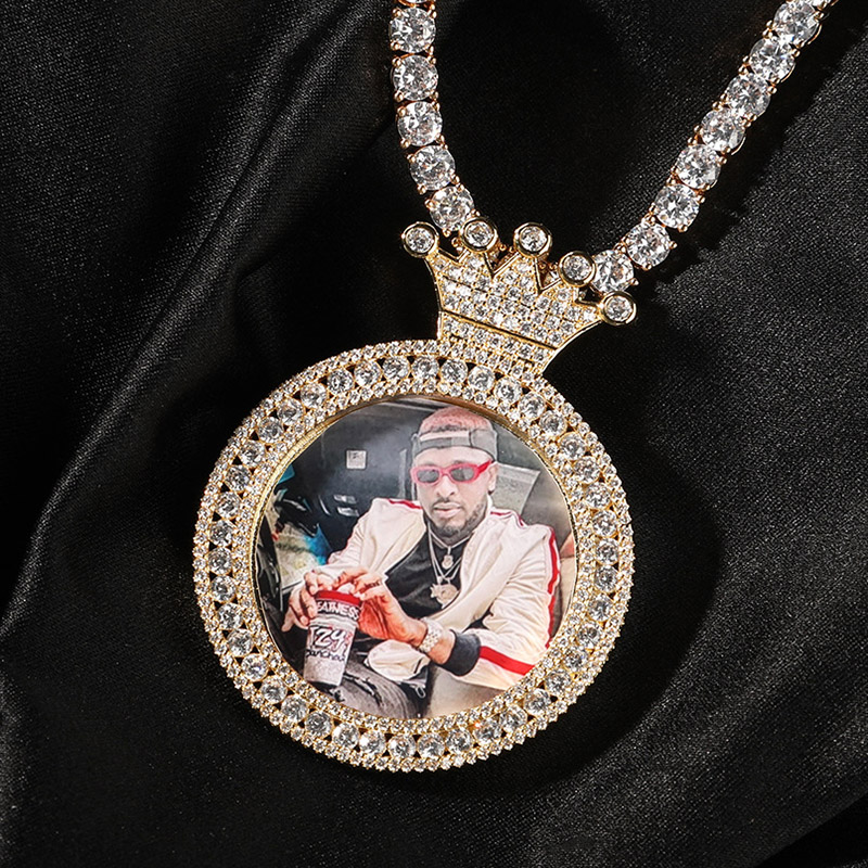 Iced Custom Crown Photo Pendant in Gold