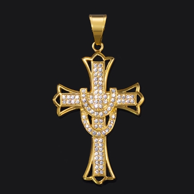 Round Cut Cross Pendant in Gold