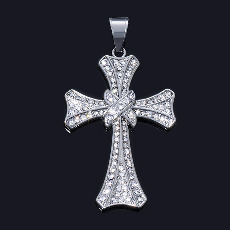 Double Cross Pendant in White Gold