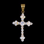 Iced Round Cut Stones Cross Pendant in Gold