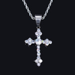 Iced Round Cut Stones Cross Pendant in White Gold
