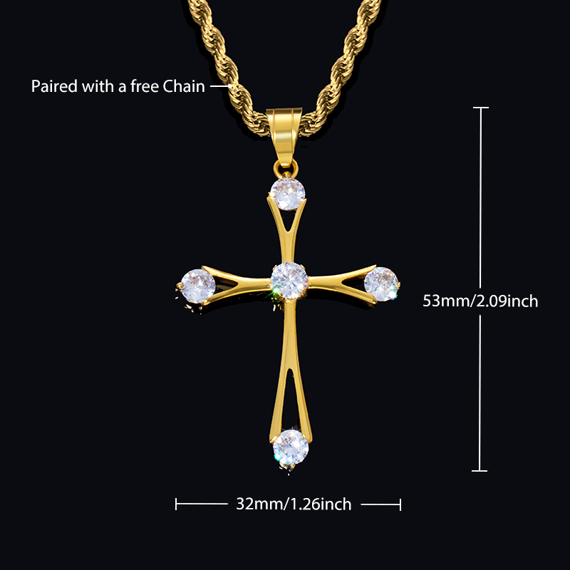 Iced Round Cut Cross Pendant in Gold