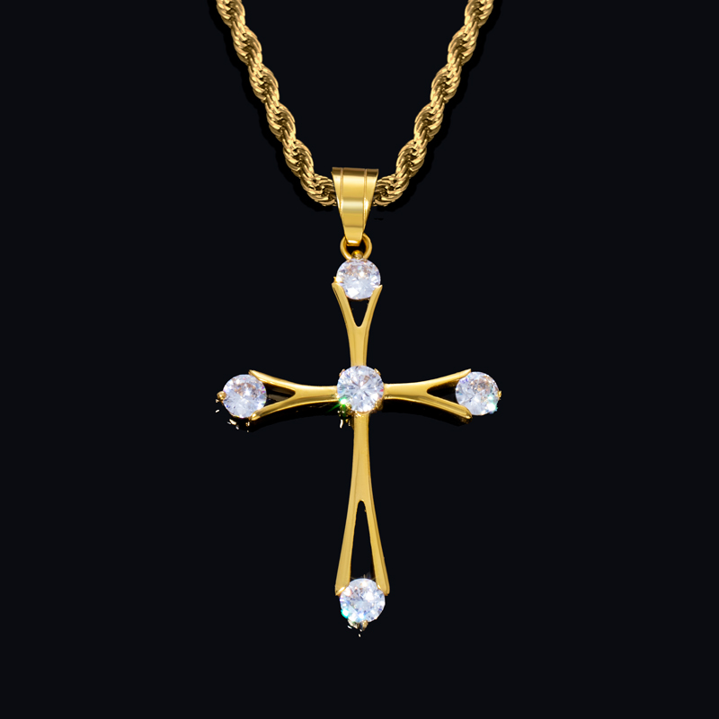 Iced Round Cut Cross Pendant in Gold