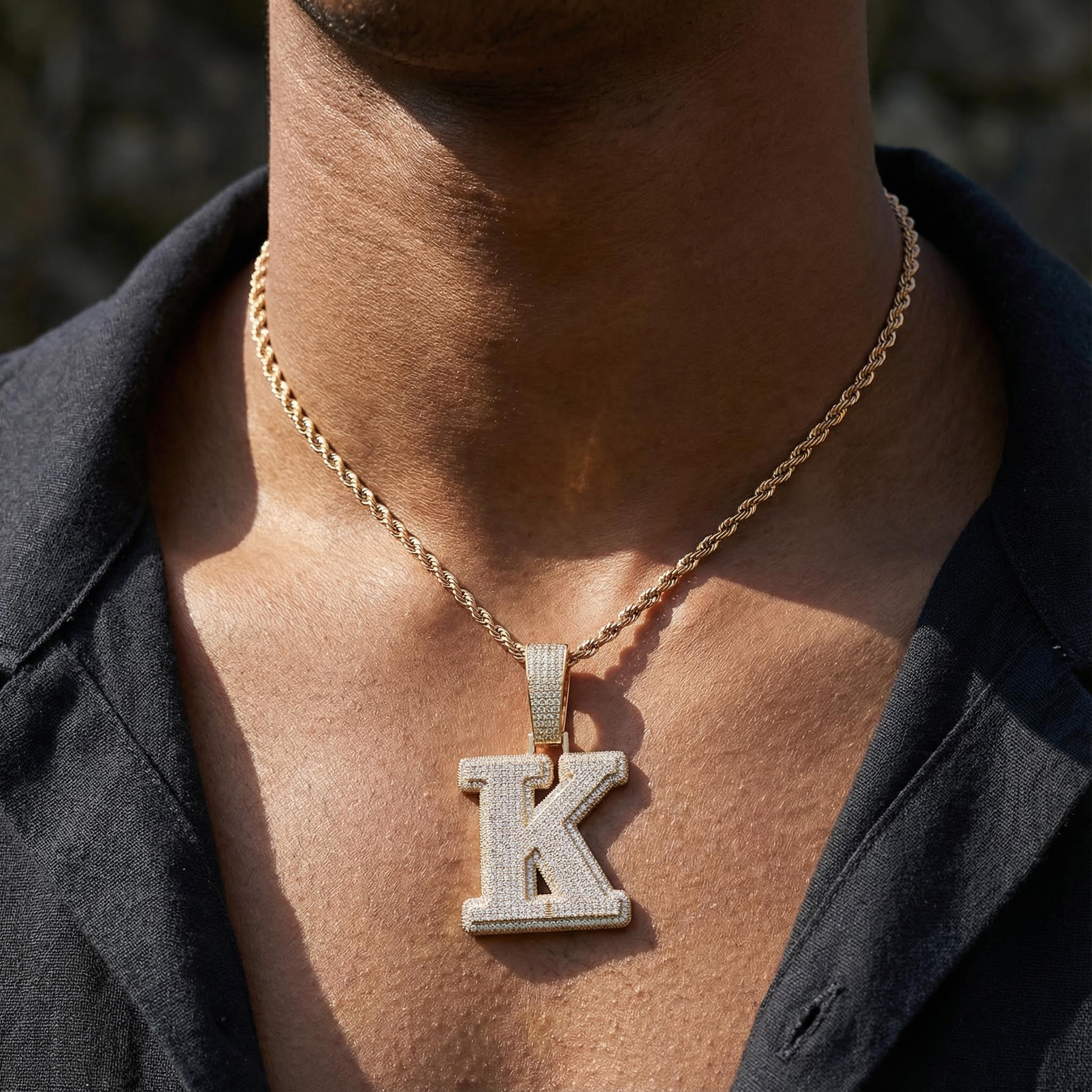 Iced 3D A-Z Letters Baguette Pendant