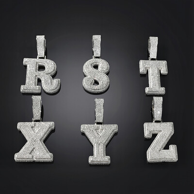 Iced 3D A-Z Letters Baguette Pendant