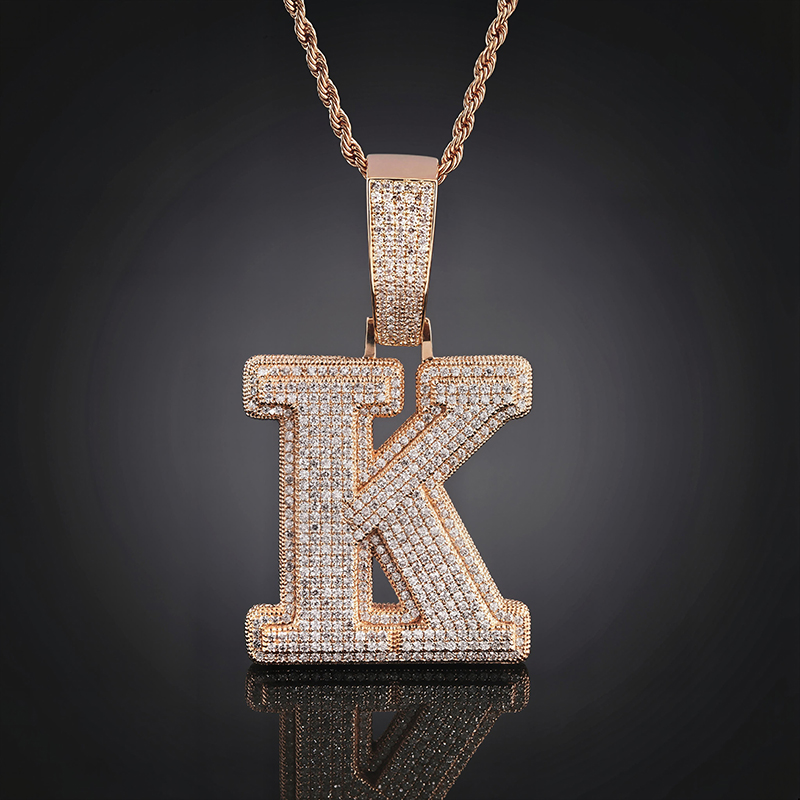 Iced 3D A-Z Letters Baguette Pendant