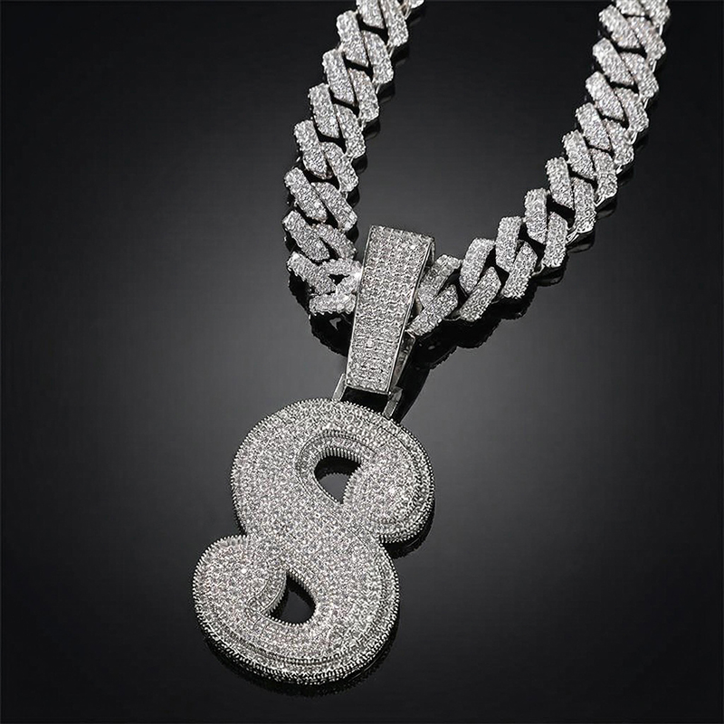 Iced 3D A-Z Letters Baguette Pendant