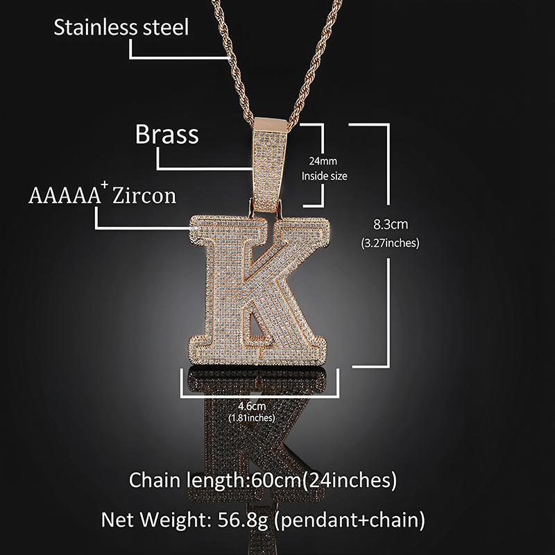 Iced 3D A-Z Letters Baguette Pendant