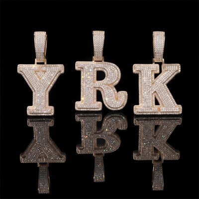 Iced 3D A-Z Letters Baguette Pendant