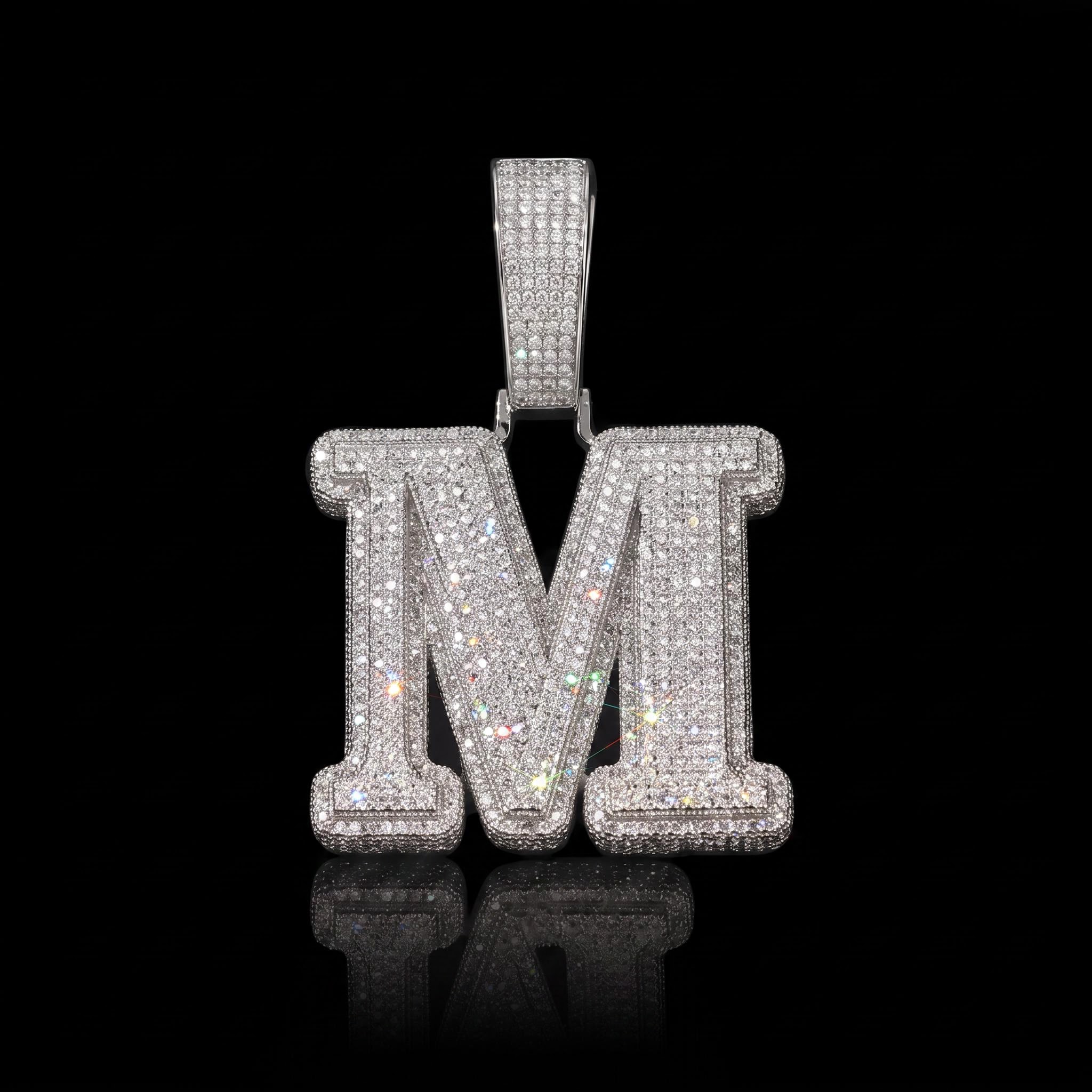 Iced 3D A-Z Letters Baguette Pendant