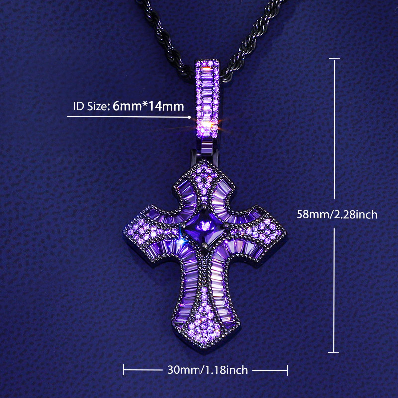 Iced Purple/Fancy Baguette Christian Cross Pendant