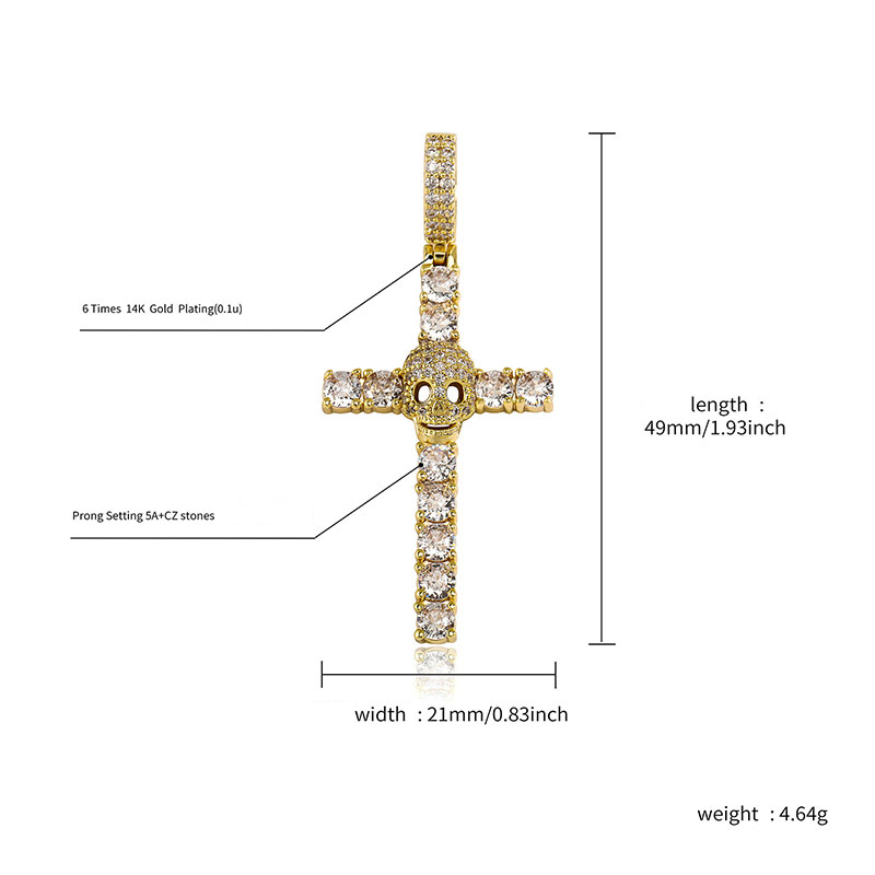 Iced Skull Head Cross Pendant