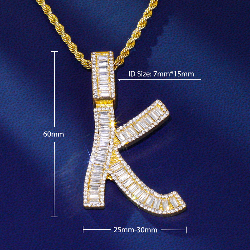 Iced Baguette A-Z Letters Pendant in Gold