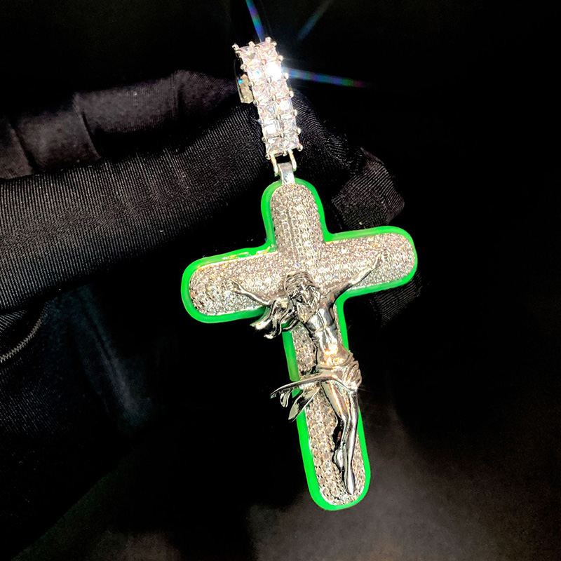 Iced Luminous Crucifix Cross Pendant