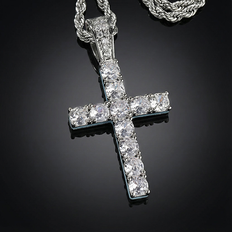 Glow in the Dark Iced Round Cut Cross Pendant Glow in the Dark Iced Round Cut Cross Pendant