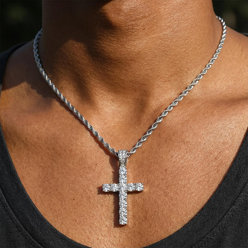 Glow in the Dark Iced Round Cut Cross Pendant Glow in the Dark Iced Round Cut Cross Pendant