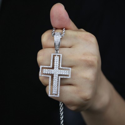Iced Rotatable Cross Pendant in White Gold