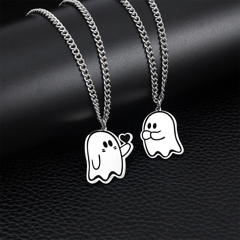 2pcs Lovely Heart Ghost Stainless Steel Pendant