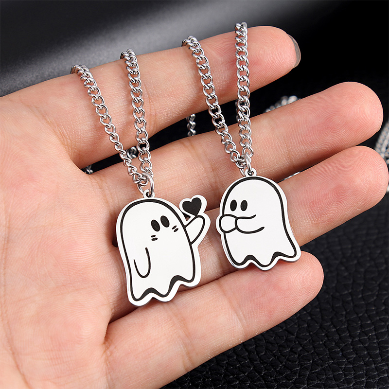 2pcs Lovely Heart Ghost Stainless Steel Pendant