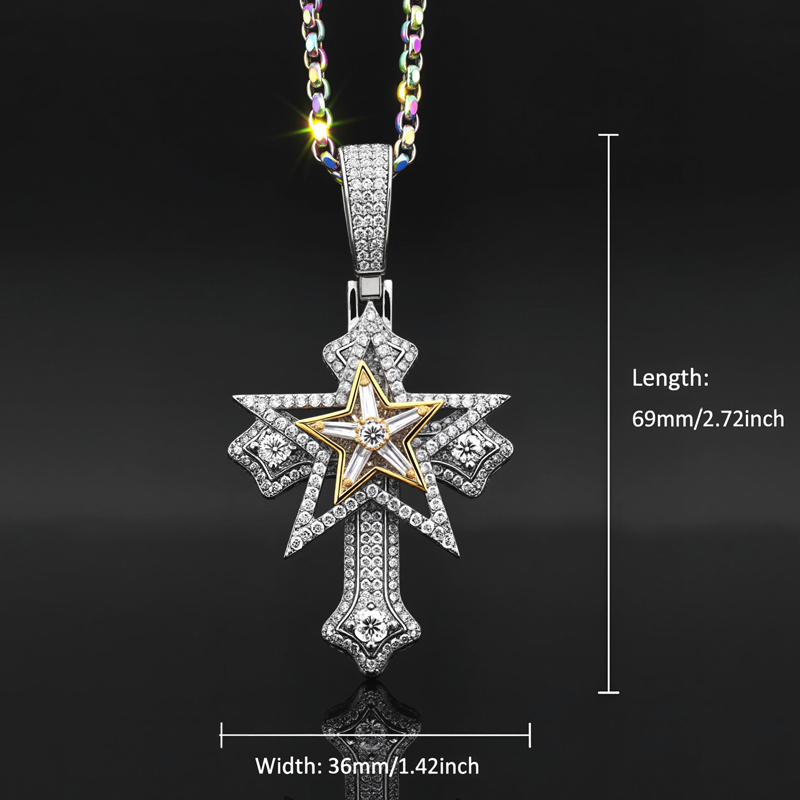 Iced Rotatable Five-pointed Star Cross Pendant Iced Rotatable Five-pointed Star Cross Pendant