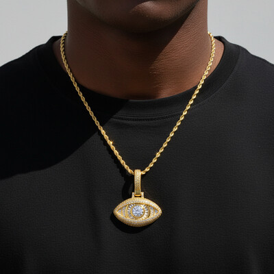 Iced Evil Eye Baguette Pendant