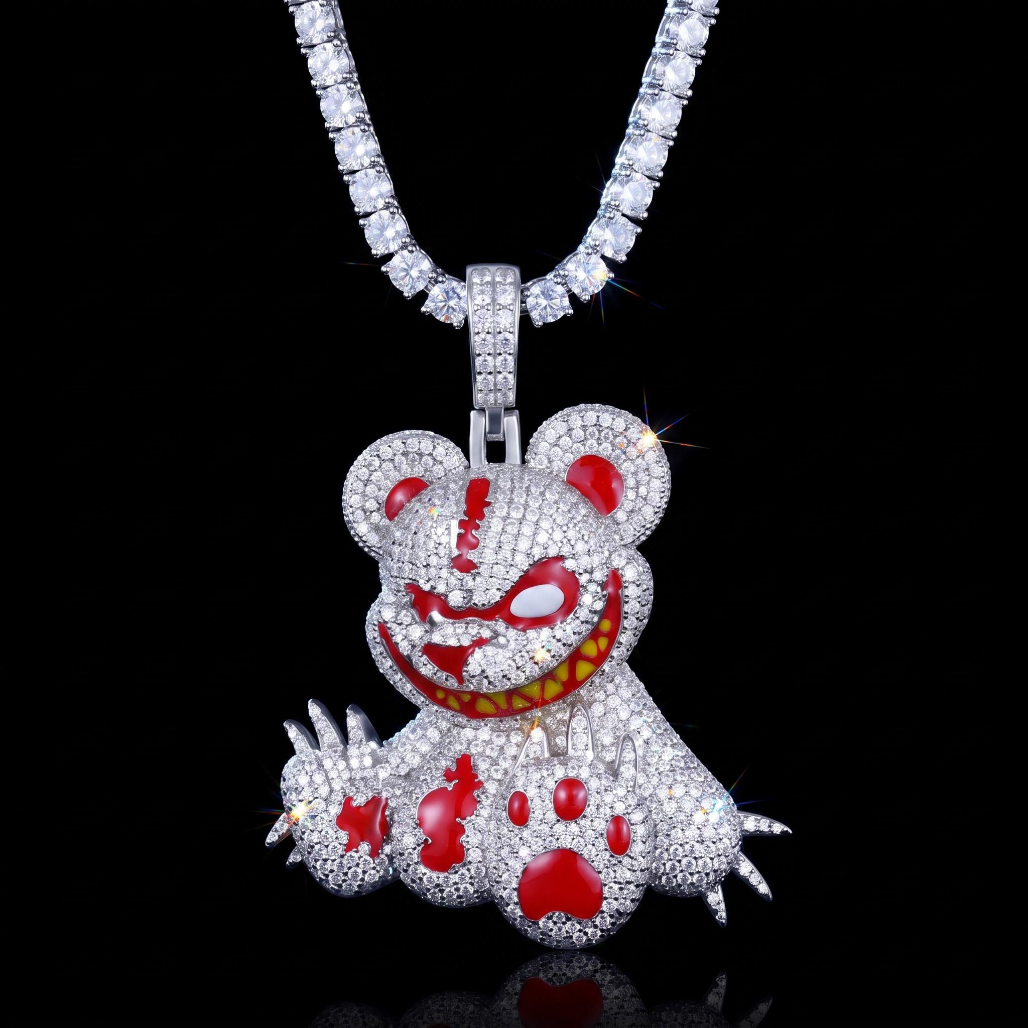 Micro Pave Evil Bear 3D Cartoon Enamel Pendant