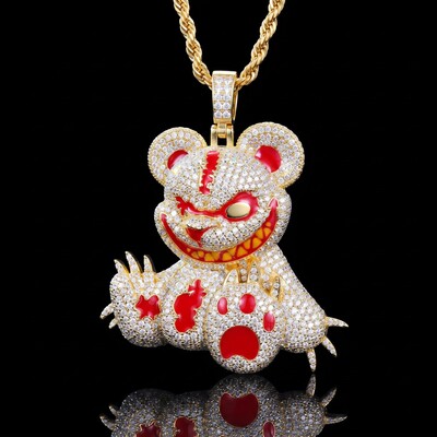 Micro Pave Evil Bear 3D Cartoon Enamel Pendant