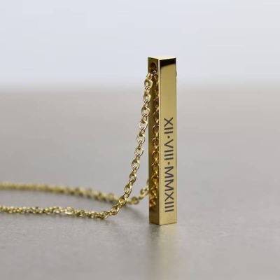 Personalized 4-Sides Engraved 3D Bar Stainless Steel Pendant in Gold