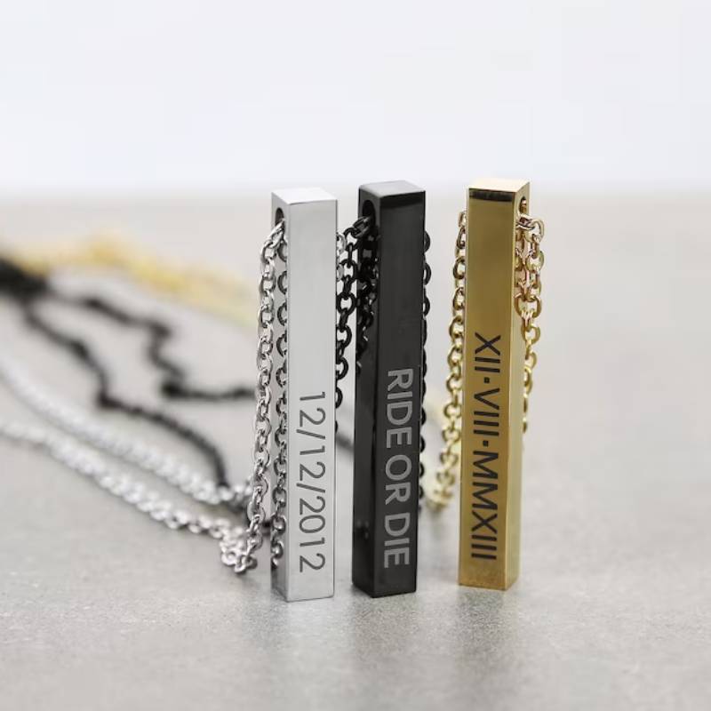  Personalized 4-Sides Engraved 3D Bar Stainless Steel Pendant in Black Gold
