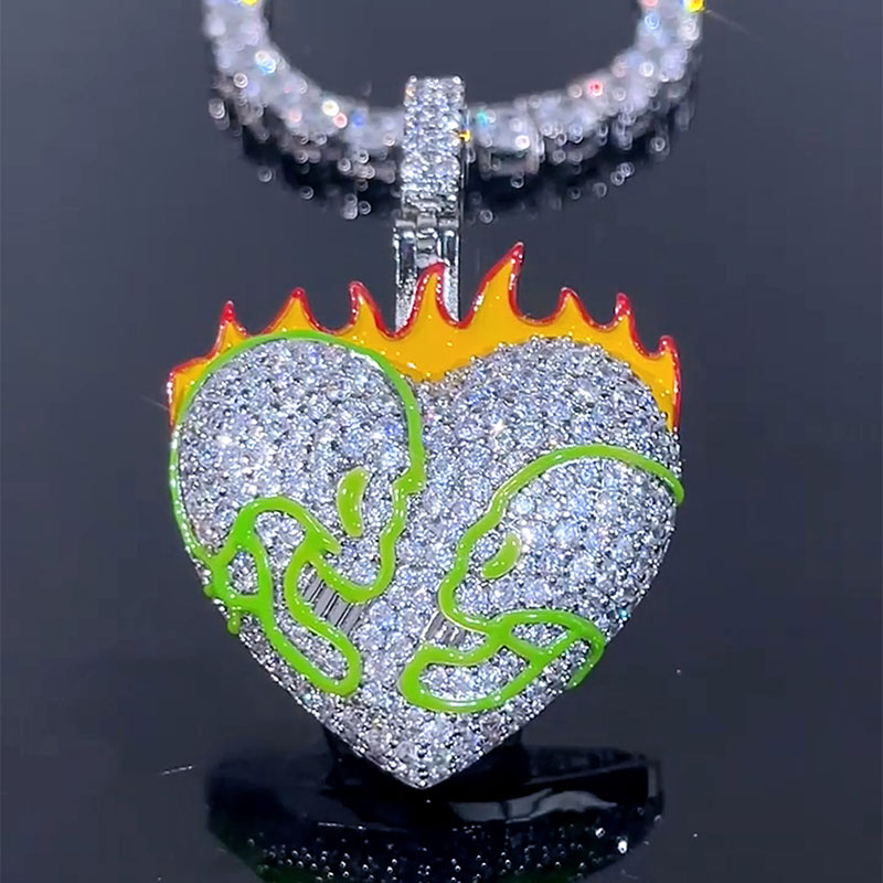 Iced Flame Skull Luminous Heart Pendant