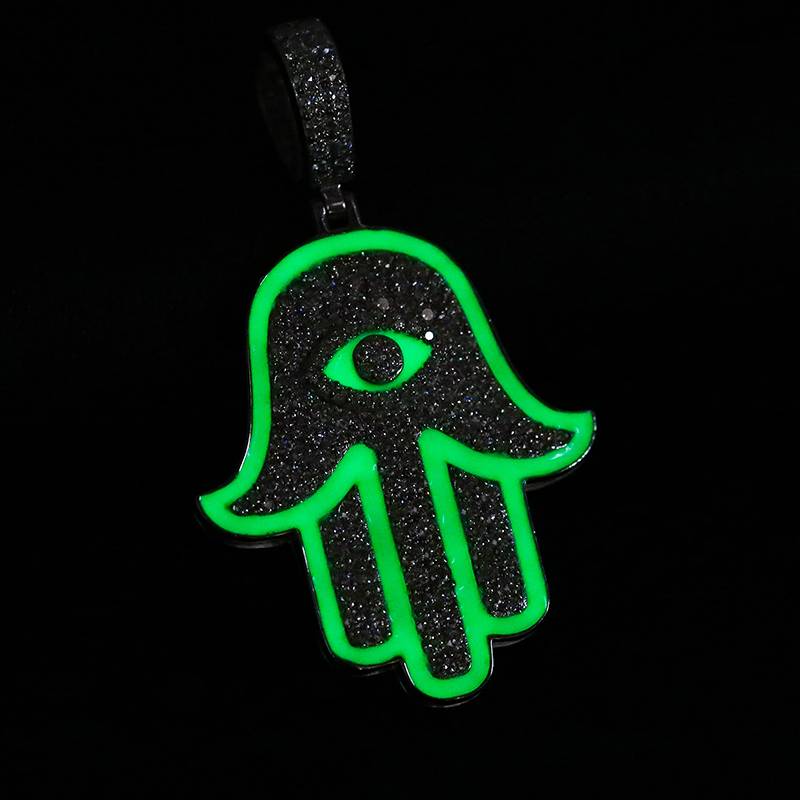 Iced Glow in the Dark Fatima Hand Pendant Iced Glow in the Dark Fatima Hand Pendant