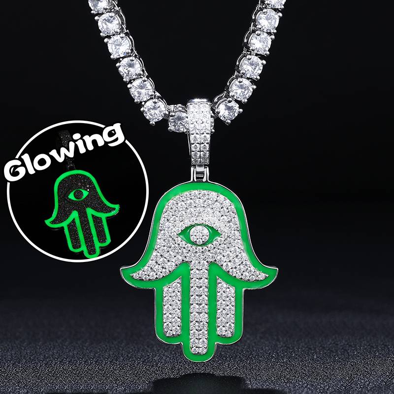 Iced Glow in the Dark Fatima Hand Pendant Iced Glow in the Dark Fatima Hand Pendant