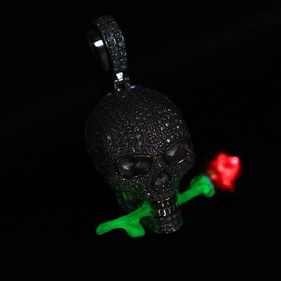 Iced Skull Head with a Luminous Rose Pendant