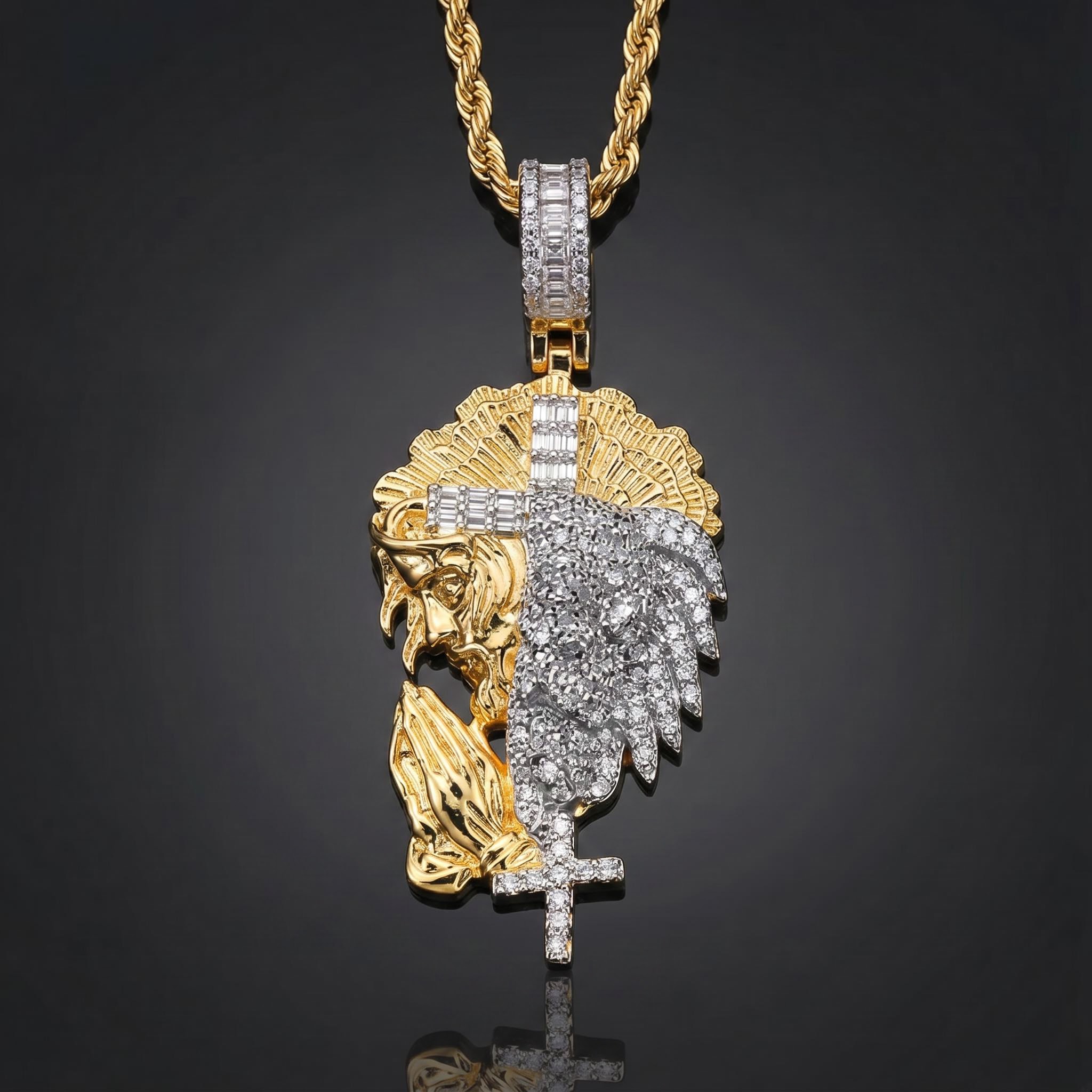 Half Jesus and Half Lion with Cross Two-tone Pendant