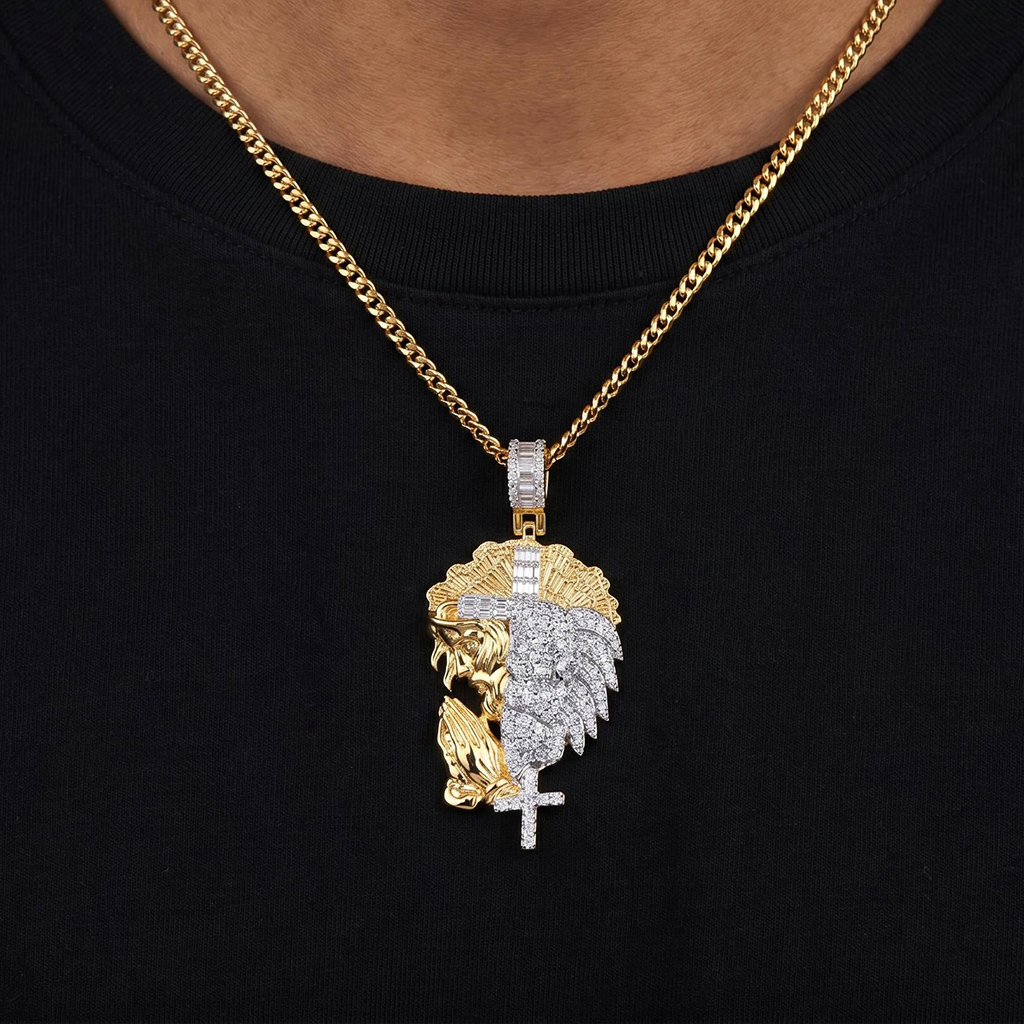Half Jesus and Half Lion with Cross Two-tone Pendant